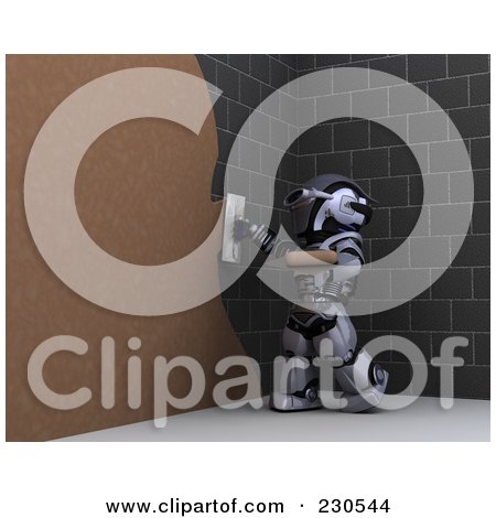 Royalty-Free (RF) Clipart Illustration of a 3d Robot Character Drywalling - 1 by KJ Pargeter