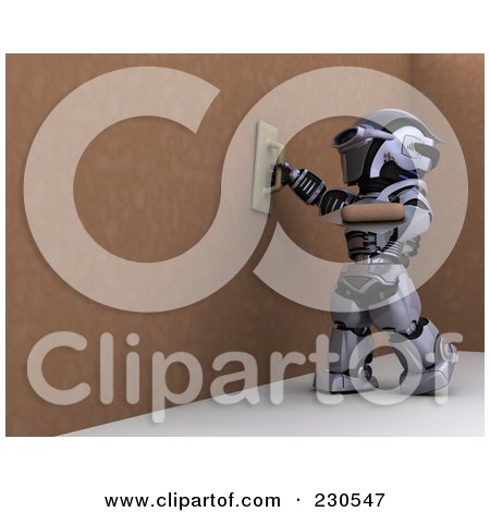 Royalty-Free (RF) Clipart Illustration of a 3d Robot Character Drywalling - 2 by KJ Pargeter