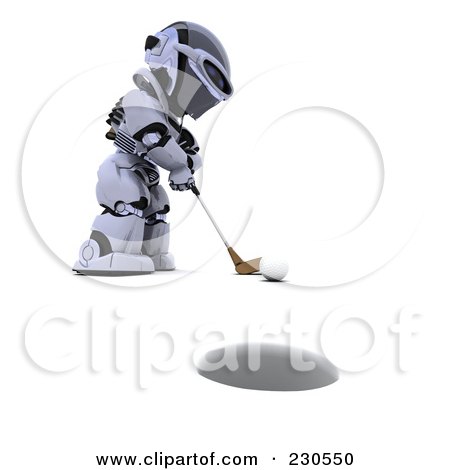 Royalty-Free (RF) Clipart Illustration of a 3d Robot Character Golfing by KJ Pargeter