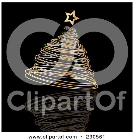 Royalty-Free (RF) Clipart Illustration of a Christmas Background Of A Golden Christmas Tree On Black by KJ Pargeter