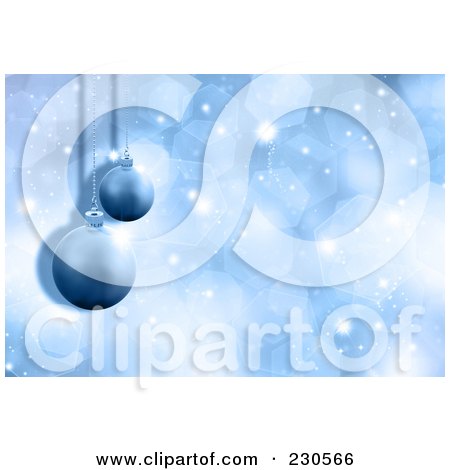 Royalty-Free (RF) Clipart Illustration of a Christmas Background With Blue Baubles Over Sparkles by KJ Pargeter