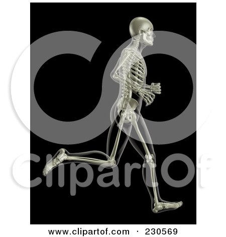 Royalty-Free (RF) Clipart Illustration of a Male Skeleton Running On Black by KJ Pargeter