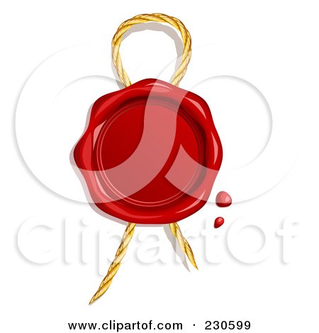 Royalty-Free (RF) Clipart Illustration of a Blank Red Wax Seal Over Thread by Oligo