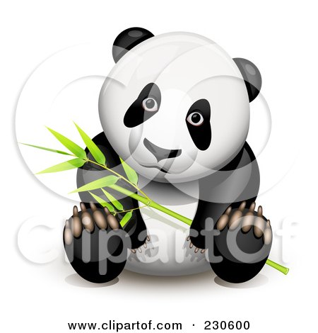 Royalty-Free (RF) Clipart Illustration of a Panda Sitting And Holding Bamboo by Oligo