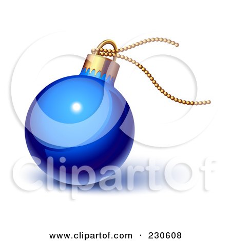 Royalty-Free (RF) Clipart Illustration of a Glossy Blue Christmas Ornament With Gold String by Oligo