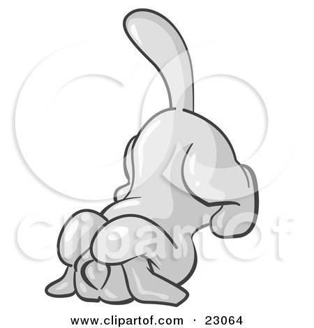 Clipart Illustration of a Scared White Tick Hound Dog Covering His Head With His Front Paws  by Leo Blanchette