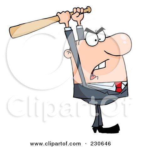 Royalty-Free (RF) Clipart Illustration of a Caucasian Businessman Holding A Bat Over His Head by Hit Toon