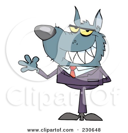 Royalty-Free (RF) Clipart Illustration of a Waving Wolf Business Man by Hit Toon