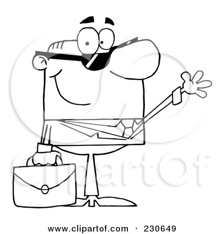 Royalty-Free (RF) Clipart Illustration of a Coloring Page Outline Of A Friendly Businessman Wearing Shades And Waving by Hit Toon