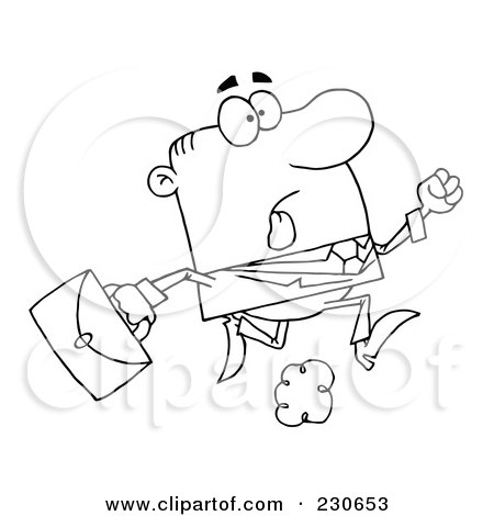 Royalty-Free (RF) Clipart Illustration of a Coloring Page Outline Of A Late Businessman Running With A Briefcase by Hit Toon
