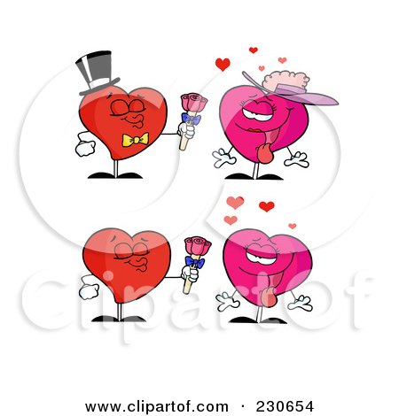 Royalty-Free (RF) Clipart Illustration of a Digital Collage Of Red And Pink Heart Characters - 2 by Hit Toon