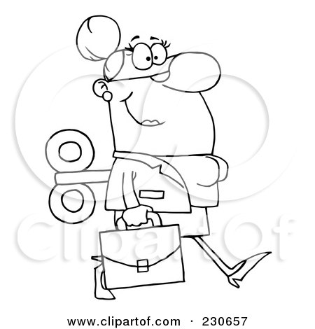 Royalty-Free (RF) Clipart Illustration of a Coloring Page Outline Of A Windup Businessman Walking With A Briefcase by Hit Toon