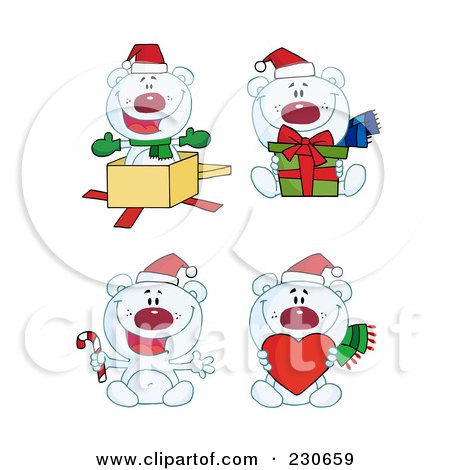 Royalty-Free (RF) Clipart Illustration of a Digital Collage Of Christmas Polar Bears by Hit Toon