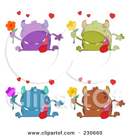 Royalty-Free (RF) Clipart Illustration of a Digital Collage Of Romantic Monsters by Hit Toon