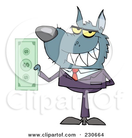 Royalty-Free (RF) Clipart Illustration of a Wolf Businessman Holding Cash by Hit Toon