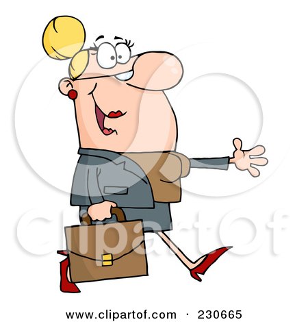 Royalty-Free (RF) Clipart Illustration of a Caucasian Businesswoman Walking And Holding Her Arm Out by Hit Toon