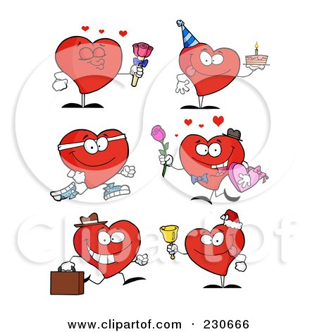 Royalty-Free (RF) Clipart Illustration of a Digital Collage Of Red Heart Characters - 1 by Hit Toon