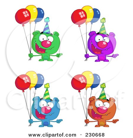 Royalty-Free (RF) Clipart Illustration of a Digital Collage Of Four Birthday Bears by Hit Toon
