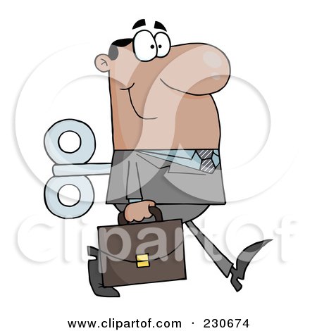 Royalty-Free (RF) Clipart Illustration of a Windup Black Businessman Walking With A Briefcase by Hit Toon