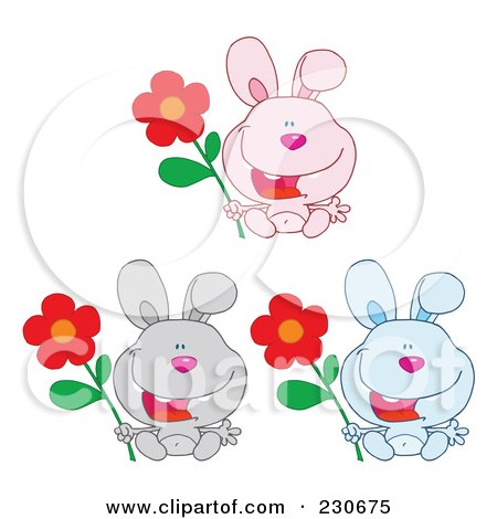 Royalty-Free (RF) Clipart Illustration of a Digital Collage Of Rabbits With Flowers by Hit Toon