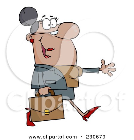 Royalty-Free (RF) Clipart Illustration of a Black Businesswoman Walking And Holding Her Arm Out by Hit Toon