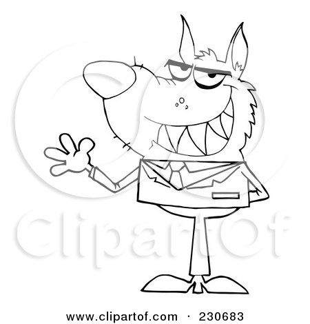 Royalty-Free (RF) Clipart Illustration of a Coloring Page Outline Of A Waving Wolf Business Man by Hit Toon