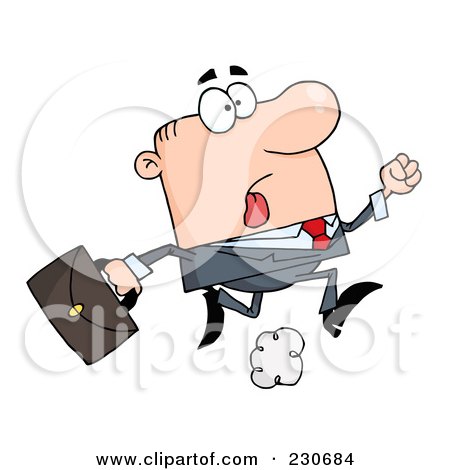 Royalty-Free (RF) Clipart Illustration of a Late Caucasian Businessman Running With A Briefcase by Hit Toon
