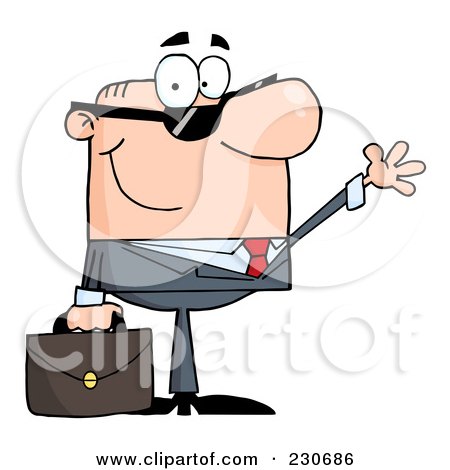Royalty-Free (RF) Clipart Illustration of a Friendly Caucasian Businessman Wearing Shades And Waving by Hit Toon