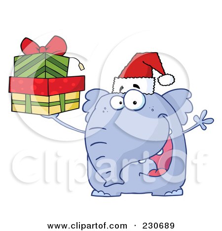 Royalty-Free (RF) Clipart Illustration of a Christmas Elephant Wearing A Santa Hat And Holding Gifts by Hit Toon