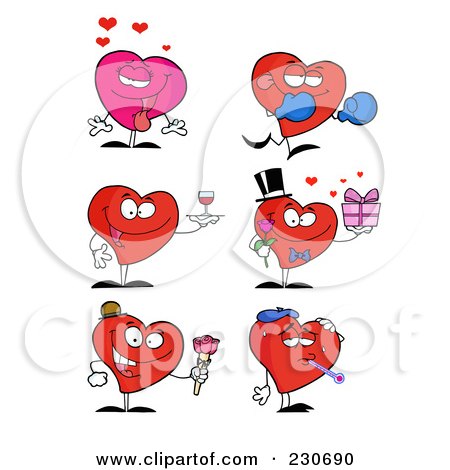 Royalty-Free (RF) Clipart Illustration of a Digital Collage Of Red And Pink Heart Characters - 1 by Hit Toon