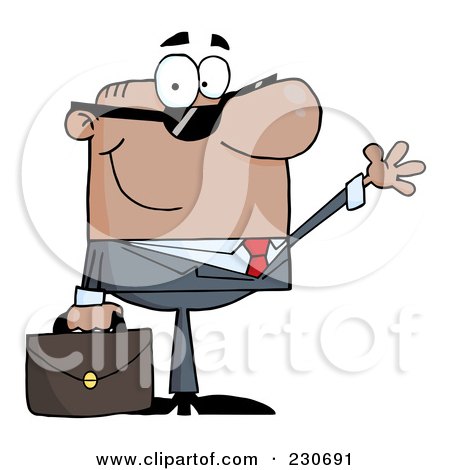 Royalty-Free (RF) Clipart Illustration of a Friendly Black Businessman Wearing Shades And Waving by Hit Toon