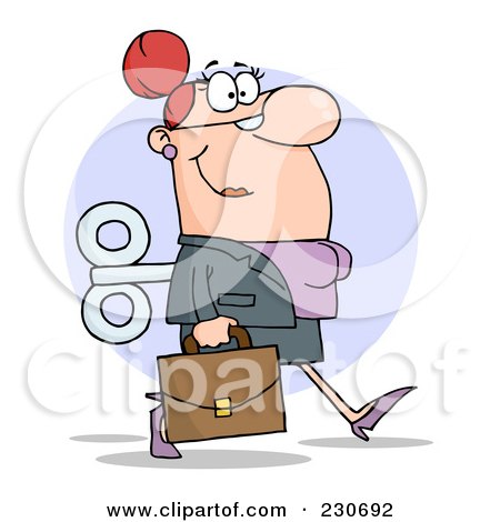 Royalty-Free (RF) Clipart Illustration of a Windup White Businessman Walking With A Briefcase by Hit Toon