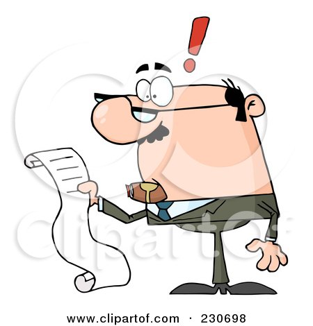 Royalty-Free (RF) Clipart Illustration of a Caucasian Businessman Reading A Long List Or Bill by Hit Toon