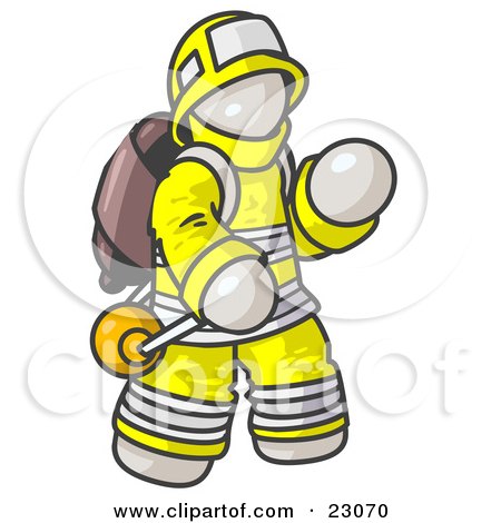 White Fireman in a Uniform, Fighting a Fire Posters, Art Prints