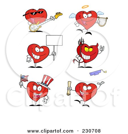 Royalty-Free (RF) Clipart Illustration of a Digital Collage Of Red Heart Characters - 2 by Hit Toon