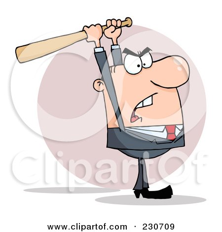 Royalty-Free (RF) Clipart Illustration of a White Business Man Holding A Bat Over His Head by Hit Toon