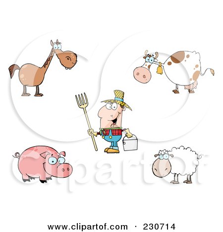 Royalty-Free (RF) Clipart Illustration of a Digital Collage Of A Farmer And Livestock by Hit Toon