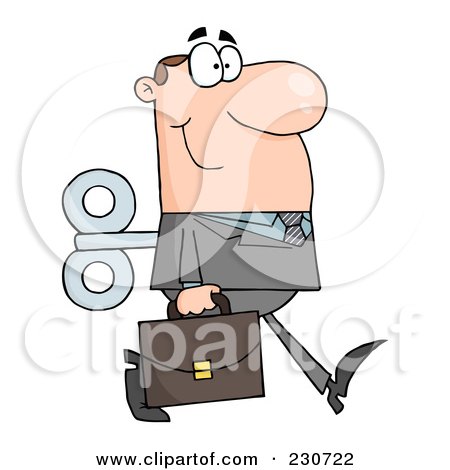 Royalty-Free (RF) Clipart Illustration of a Windup Caucasian Businessman Walking With A Briefcase by Hit Toon