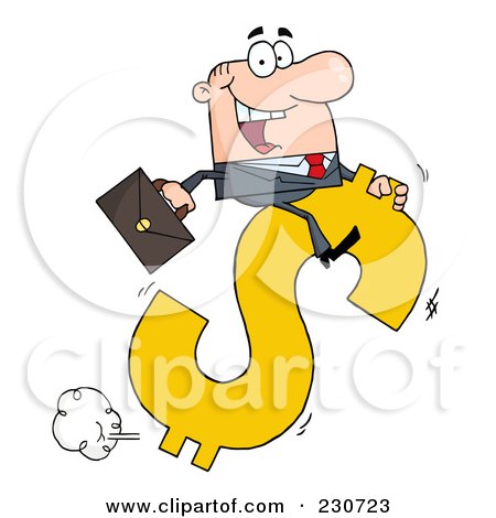 Royalty-Free (RF) Clipart Illustration of a Caucasian Businessman Riding On A Hopping Dollar Symbol by Hit Toon