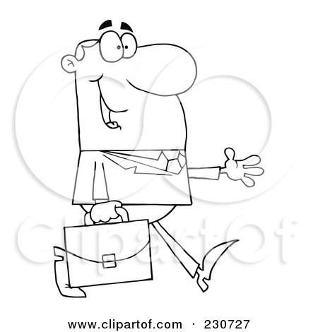 Royalty-Free (RF) Clipart Illustration of a Coloring Page Outline Of A Businessman Walking With His Hand Out by Hit Toon