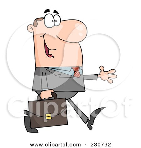 Royalty-Free (RF) Clipart Illustration of a White Businessman Walking With His Hand Out by Hit Toon