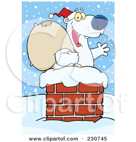 Royalty-Free (RF) Clipart Illustration of a Christmas Santa Polar Bear In A Chimney - 3 by Hit Toon