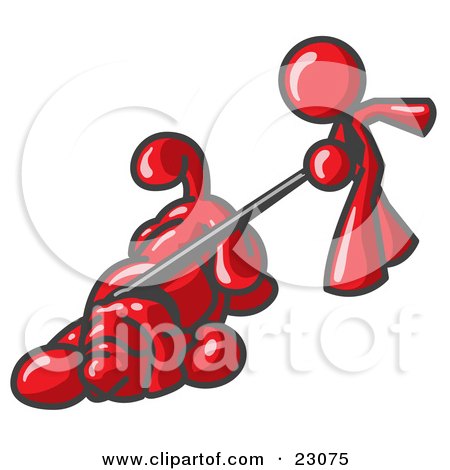 Clipart Illustration of a Red Man Walking a Dog That is Pulling on a Leash by Leo Blanchette
