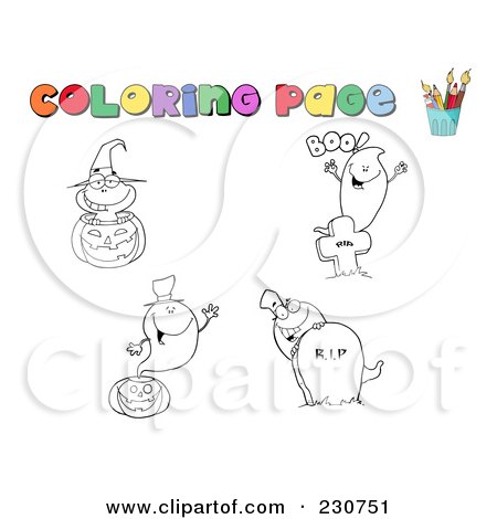 Royalty-Free (RF) Clipart Illustration of a Digital Collage Of Halloween Character Coloring Page Outlines - 3 by Hit Toon