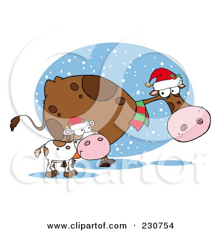 Royalty-Free (RF) Clipart Illustration of Christmas Cows - 2 by Hit Toon