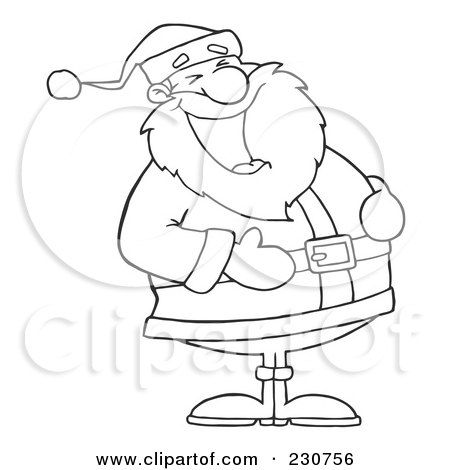 Royalty-Free (RF) Clipart Illustration of a Coloring Page Outline Of Santa Laughing - 1 by Hit Toon