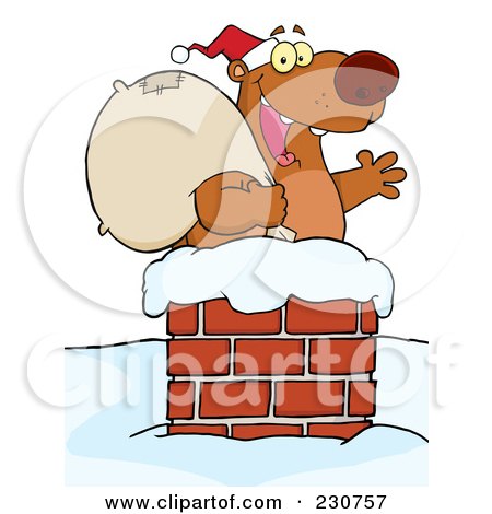 Royalty-Free (RF) Clipart Illustration of a Christmas Santa Bear In A Chimney - 1 by Hit Toon