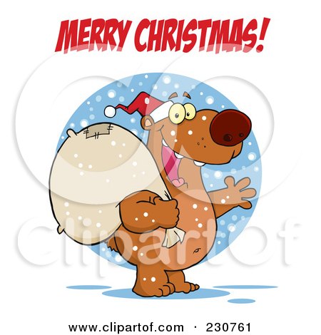Royalty-Free (RF) Clipart Illustration of a Merry Christmas Greeting Over A Santa Bea by Hit Toon
