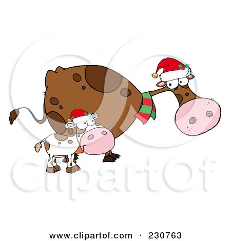 Royalty-Free (RF) Clipart Illustration of Christmas Cows - 1 by Hit Toon