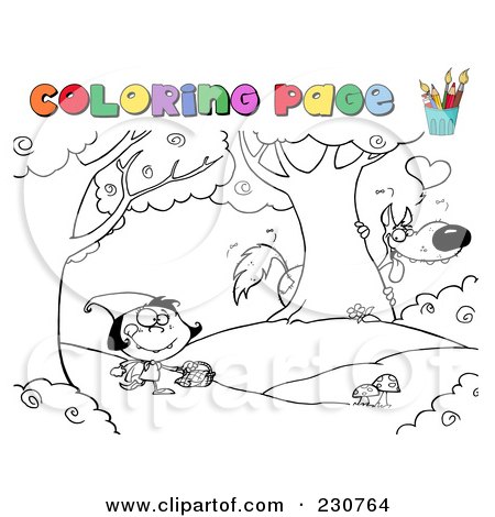 Royalty-Free (RF) Clipart Illustration of a Coloring Page Outline Of Little Red Riding Hood by Hit Toon